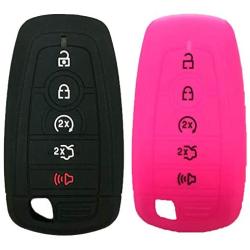 Silicone Car Remote Key Case for Ford Fusion Mustang F-150 F-250 F-350 F-450 F-550 2017 2018 2019 2020 Cover Keyless Fob Shell Skin Holder (Black+Pinkish)