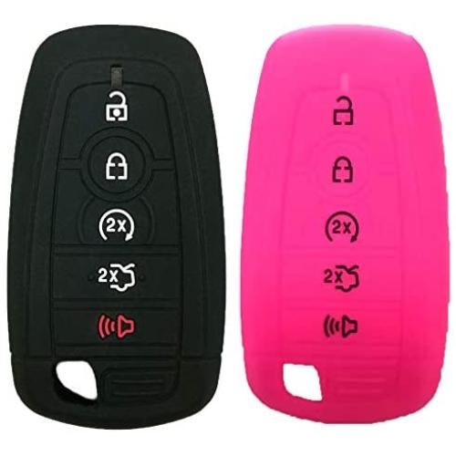 Silicone Car Remote Key Case for Ford Fusion Mustang F-150 F-250 F-350 F-450 F-550 2017 2018 2019 2020 Cover Keyless Fob Shell Skin Holder (Black+Pinkish)
