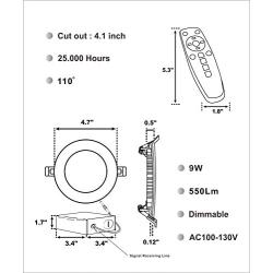 ANC LED 4in 9W 120V Remote Control Temperture Recessed Slim Panel Light,Color Temperature Changeable 3000K/4000K/ 5000K, Dimable Type IC Wafer Light 6 Pack