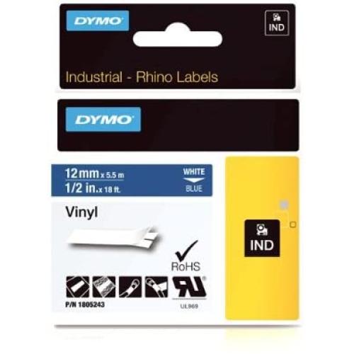 DYMO Industrial Labels for DYMO Industrial Rhino Label Makers, White on Blue, 1/2'', 1 Roll (1805243), DYMO Authentic