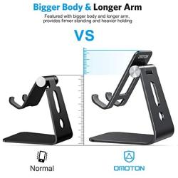 OMOTON C3 Cell Phone Stand for Desk, Larger and Exceptionally Stable, Adjustable Phone Cradle Holder with Bigger Body & Longer Arm, Compatible with iPhone, Tablets (7-10'') and More,Black