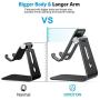 OMOTON C3 Cell Phone Stand for Desk, Larger and Exceptionally Stable, Adjustable Phone Cradle Holder with Bigger Body & Longer Arm, Compatible with iPhone, Tablets (7-10'') and More,Black