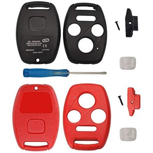 BINOWEN 3+1 Buttons Replacement For Key Fob Shell Keyless Entry Remote Honda Key Fob Case With Screwdriver Fit For Honda 2008-2012 Accord 2006-2013 Civic EX 2009-2015 Pilot (1 Red+1 Black)