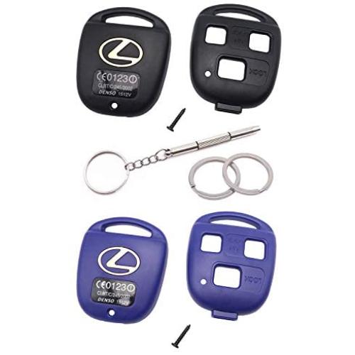 Cutting Not Required - Replacement Key Fob Keyless Entry Remote Control Key Case Fit for Lexus ES GS GX IS LS LX RX SC Car Key Fob Shell Cover (1 Black + Blue)