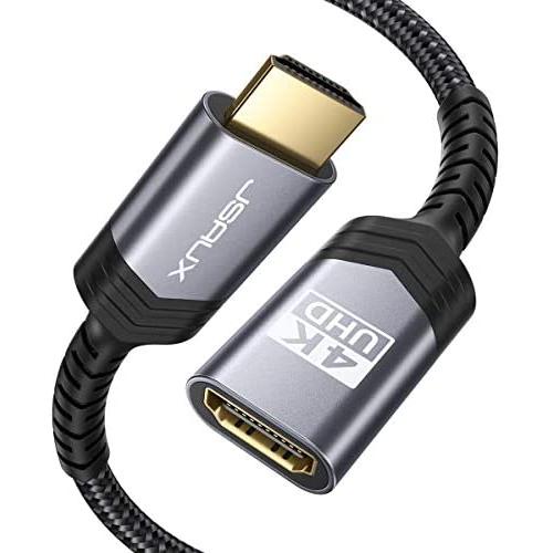 HDMI Extension Cable 3.3FT, JSAUX 4K High Speed HDMI Extender Cord Male to Female (4K 60Hz HDR HDCP 2.2), Compatible with Roku/Chromecast Streaming Stick, Blu-ray Player, HDTV, Laptop, PC - Grey