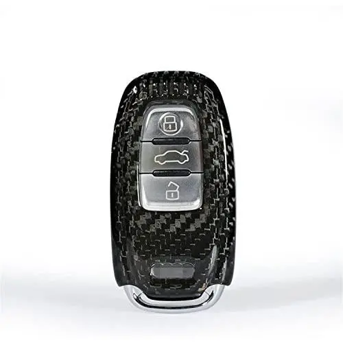 M.JVisun Genuine Carbon Fiber Key Fob Cover for Audi A4 A4L A5 A6 A6L A7 A8 Q5 Q8 R8 RS4 RS5 RS6 RS7 S4 S5 S6 S7 S8 SQ5 Smart Car Remote Key, Mens Car Key Fob Case Womens Fob Cover - Black