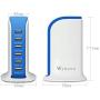 USB Tower Power Adapter 6-Port Smart IC Tech Charging Station with Quick Charge 2.1 for Phone, Tablets, and More (Blue)