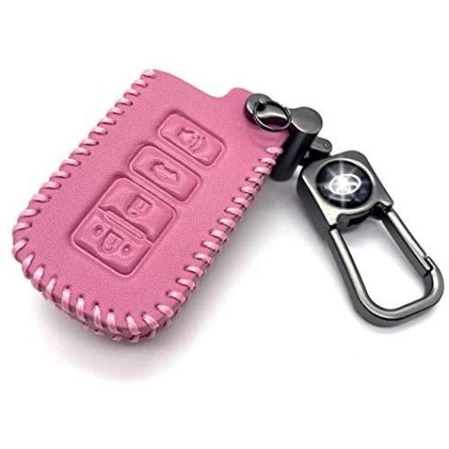ROMASO Key Fob Cover fit for Toyota,Car Key Fob Case Suit for Toyota Highlander Avalon Camry Corolla RAV4 4 Buttons,Leather Key Fob Shell(Pink) with Keychain