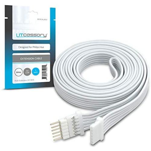 Litcessory Extension Cable for Philips Hue Lightstrip Plus (3.3ft, 1 Pack, White)