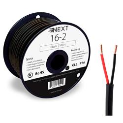 Next 16/2 Speaker Wire - 16 AWG/Gauge 2 Conductor - UL Listed in Wall (CL2/CL3) and Outdoor/In Ground (Direct Burial) Rated - Oxygen-Free Copper (OFC) - 100 Foot Spool - Black