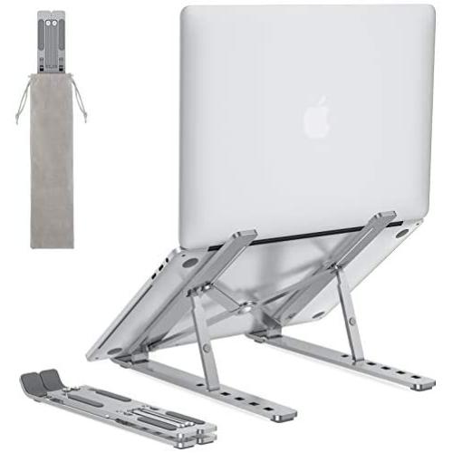 Portable Laptop Stand for Desk - OMOTON LA02 Adjustable Foldable Aluminum Laptop Stand Riser, Compatible with MacBook Air, Macbook Pro, HP, Dell, Lenovo and More (Up to 15.6 inch), Grey