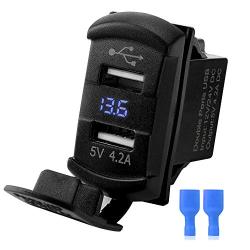 Dual USB Rocker Switch Blue Led Digital Voltmeter Honey Coco Input 12-24V Output 5V/4.2A for Fast Charging Electronic Devices，Universal for All 12V-24V Cars