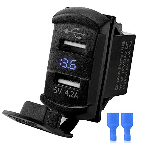 Dual USB Rocker Switch Blue Led Digital Voltmeter Honey Coco Input 12-24V Output 5V/4.2A for Fast Charging Electronic Devices，Universal for All 12V-24V Cars