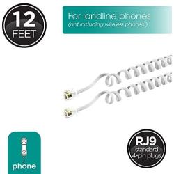 Power Gear Coiled Telephone Cord, 12 Feet, Phone Cord works with All Corded Landline Phones, for Use in Home or Office, White, 27640