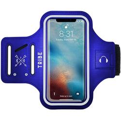 TRIBE Water Resistant Cell Phone Armband Case for iPhone 11, 11 Pro, 11 Pro Max, X, Xs, Xs Max, Xr, 8, 7, 6, Plus Sizes, Galaxy S10, S9, S8, S7, Plus Sizes and More! Adjustable Elastic Band & Key Slot