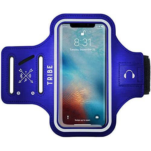 TRIBE Water Resistant Cell Phone Armband Case for iPhone 11, 11 Pro, 11 Pro Max, X, Xs, Xs Max, Xr, 8, 7, 6, Plus Sizes, Galaxy S10, S9, S8, S7, Plus Sizes and More! Adjustable Elastic Band & Key Slot