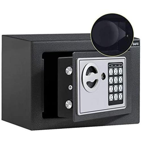 JUGREAT Safe Box with Induction Light,Electronic Digital Securit Safe Steel Construction Hidden with Lock，Wall or Cabinet Anchoring Design for Home Office Hotel Business 0.23 Cubic Feet Graphite