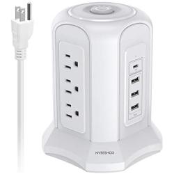 USB C Power Strip Tower Surge Protector Electric Charging Station with USB-C,9 AC Outlets,3 USB Ports,One Type C Port,9.8ft Extension Lead for Office,Home, Cafe,Shop,Restaurant(White) NVEESHOX