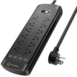 Surge Protector with USB (4360 Joules), Witeem 12 Outlets Power Strip and 4 USB Charging Ports (5V/3.4A), Flat Plug, 1875W/15A, 6 Feet Heavy Duty Extension Cord, ETL Listed, Black