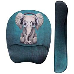Holilife Keyboard Wrist Rest Pad and Wrist Support Mouse Pad, Ergonomic Design Memory Foam Pad for Pain Relief and Non-Slip Rubber Base Set for Home Office Laptop Computer Gaming, Elephant