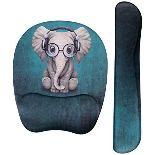 Holilife Keyboard Wrist Rest Pad and Wrist Support Mouse Pad, Ergonomic Design Memory Foam Pad for Pain Relief and Non-Slip Rubber Base Set for Home Office Laptop Computer Gaming, Elephant