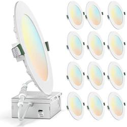 Yecaye 12 Pack 6 Inch 3CCT 90CRI Slim LED Recessed Ceiling Light with Junction Box, 12W 110W Eqv, Eye-Caring, 3000K-5000K Selectable, 1050LM Dimmable Can-Killer Downlight, ETL & Energy Star Certified