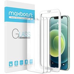 Maxboost Screen Protector Compatible with iPhone 12 Mini Screen Protector - 3 Pack, Tempered Glass Film for Apple iPhone 12 mini 5.4-inch (2020) (w/Alignment Tool included)