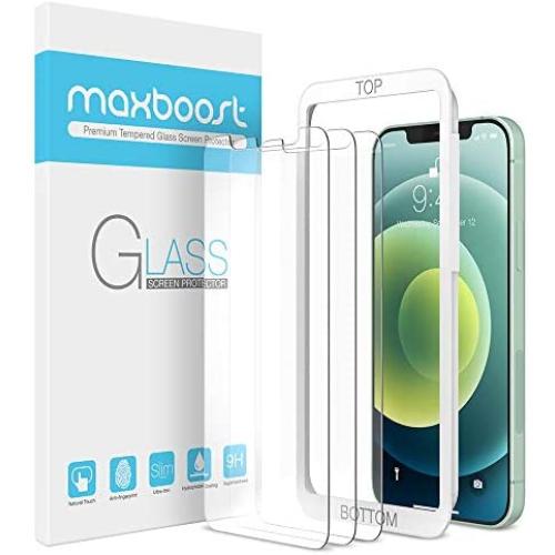 Maxboost Screen Protector Compatible with iPhone 12 Mini Screen Protector - 3 Pack, Tempered Glass Film for Apple iPhone 12 mini 5.4-inch (2020) (w/Alignment Tool included)