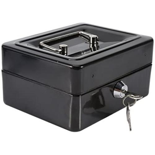 Oumij Cash Box with Combination Lock Safe Metal Money Box for Security Lock Box Digital Safe-Electronic Steel for Home, Business or Travel(Black)