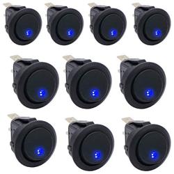 Twidec/10Pcs SPST Round Dot Rocker Toggle Switch 20A 12V DC On/Off Control For Car Or Boat With Blue LED Light KCD2-102N-BU-10PCS