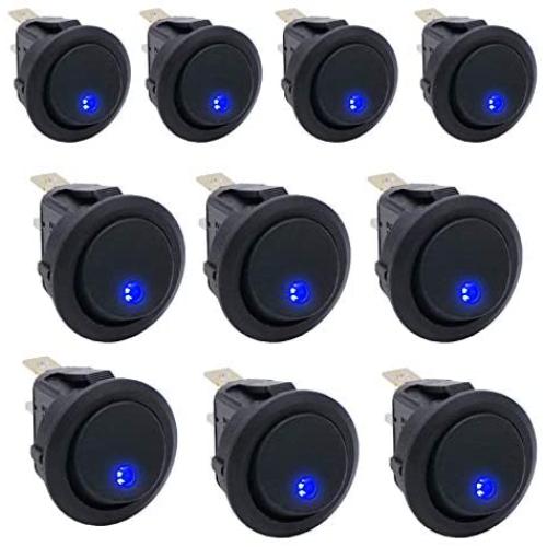 Twidec/10Pcs SPST Round Dot Rocker Toggle Switch 20A 12V DC On/Off Control For Car Or Boat With Blue LED Light KCD2-102N-BU-10PCS