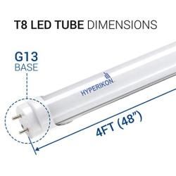 Hyperikon 4 Foot LED Tube, T8 T10 T12 40 Watt Replacement (18W), Single End Ballast Bypass, Frosted Lens, UL, Bright White, 24 Pack
