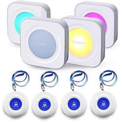 LIOTOIN Wireless Caregiver Pager SOS Call Button for Elderly Nurse Alert System Call Bell for Home/Elderly/Patients/Disabled 4 Transmitters 4 Plugin Receivers (with Color Light Flashing Reminder)