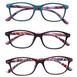 GENETIC VISION Reading Glasses 3 Pairs Stylish Readers Spring Hinge Anti Fatigue Computer Reading Glasses for Men and Women (1.0 Strength)