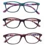 GENETIC VISION Reading Glasses 3 Pairs Stylish Readers Spring Hinge Anti Fatigue Computer Reading Glasses for Men and Women (1.0 Strength)