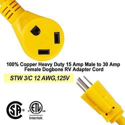 Epicord RV Power Cord Dogbone RV Power Adapter with Handle 12'' 12AWG/3 Cord (15M30F)