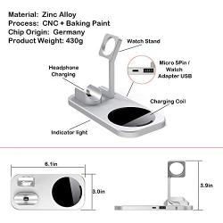BNCHI Wireless Charger, 3 in 1 Fast Charging Station Compatible with Apple iWatch Series 6/5/4/3/2/1,AirPods,iPhone 11 Series/SE (2020)/XS MAX/XR/XS/X/8/8 Plus(Silver)