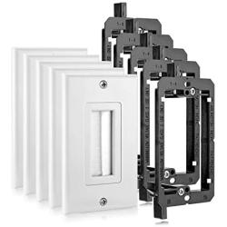 Mxtechnic Brush Wall Plate Decora Style, Cable Pass Through Insert for Wires, Single Gang Cable Access Strap, Wall Socket for HDTV, HDMI, Wall Cables Brush Plate (10Plate+Kit, Single Gang White)