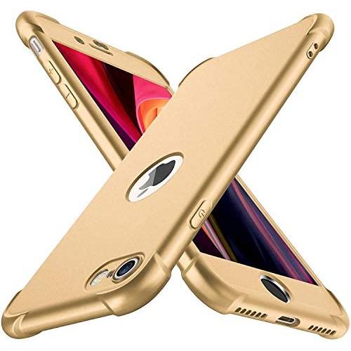 ORETECH Designed for iPhone SE 2020 Case with[2 x Tempered Glass Screen Protector] 360° Full Body Protection Cover Hard PC Soft Rubber Silicone for iPhone SE 2nd Generation (2020)-4.7- Gold