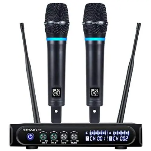 Kithouse S9 UHF Rechargeable Wireless Microphone System Karaoke Microphone Wireless Mic Cordless Dual with Bluetooth Receiver Box + Volume Control ECHO for Karaoke Singing Speech Meeting Church, 200FT