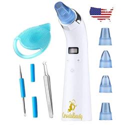 Best Blackhead Remover Vacuum Pore/Acne Cleaner Comedo Suction, LED display, USB rechargable with Bonus Blackhead Tweezer Set and Silicone Face Brush