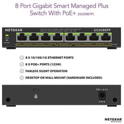 NETGEAR 8 Port PoE Gigabit Ethernet Plus Switch (GS308EPP) - with 8 x PoE+ @ 123W, Desktop/Wall Mount