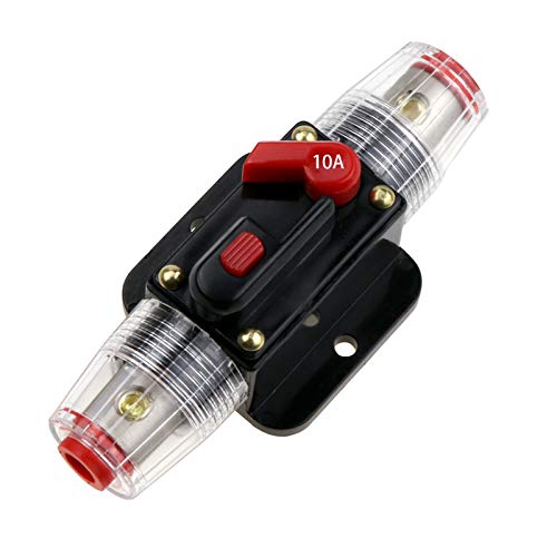 JIAKUPA 12V-24V DC 10A Fuse Holder Fuse Inverter with Manual Reset for Car Audio, Stereo Switch and Solar Inverter System