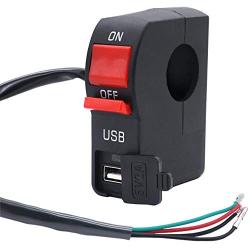 Taiss 12v 7/8″ Universal Motorcycle Handlebar On Off Push Button Switch,with 12V5A USB Car Charger Headlight Control Switch for Motorcycle, ATV, Scooter or Snowmobile F006