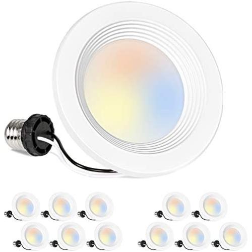 12 Pack 4 Inch Selectable CCT LED Recessed Lighting, Baffle Trim, CRI90, 850lm, 11W=80W, 2700K/3000K/3500K/4000K/5000K Adjustable, Dimmable Recessed Lighting, Damp Rated LED Recessed Downlight, ETL