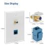 Ethernet Coax Wall Plates, 2 Pack Cat6 RJ45 Coax Wall Plate 1 Ethernet Port and 1 Gold-Plated TV Coax F Type Port RFAdapter for Satellite and TV, White
