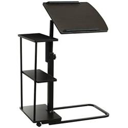DOEWORKS Overbed Table with Wheels, Height Adjustable Tray Side Table for Bed or Sofa Laptop Desk, Moveable Sofa Table, Walnut