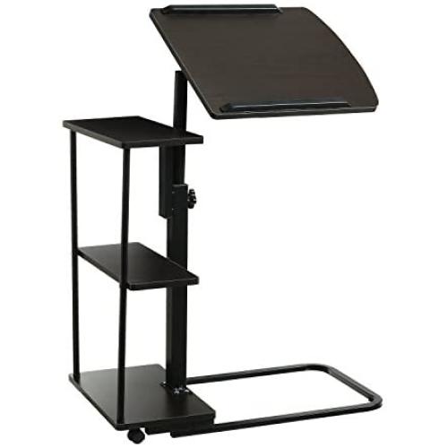 DOEWORKS Overbed Table with Wheels, Height Adjustable Tray Side Table for Bed or Sofa Laptop Desk, Moveable Sofa Table, Walnut