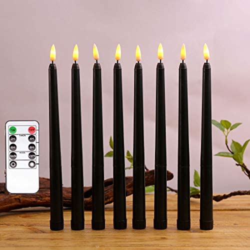 Datomarry Pack of 12 Black Base Flickering Flameless Taper Candles with Remote and Timer,11 inch Yellow Glow Plastic Battery Powered Realistic Christmas Candles Lights