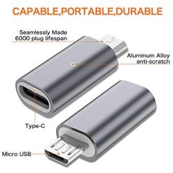 USB C to Micro USB Adapter, (4-Pack) Type C Female to Micro USB Male Convert Connector Support Charge Data Sync Compatible with Samsung Galaxy S7 S7 Edge, Nexus 5 6 and Micro USB Devices(Grey)